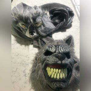 Werewolf mask with Spirit Halloween werewolf onesie suit!